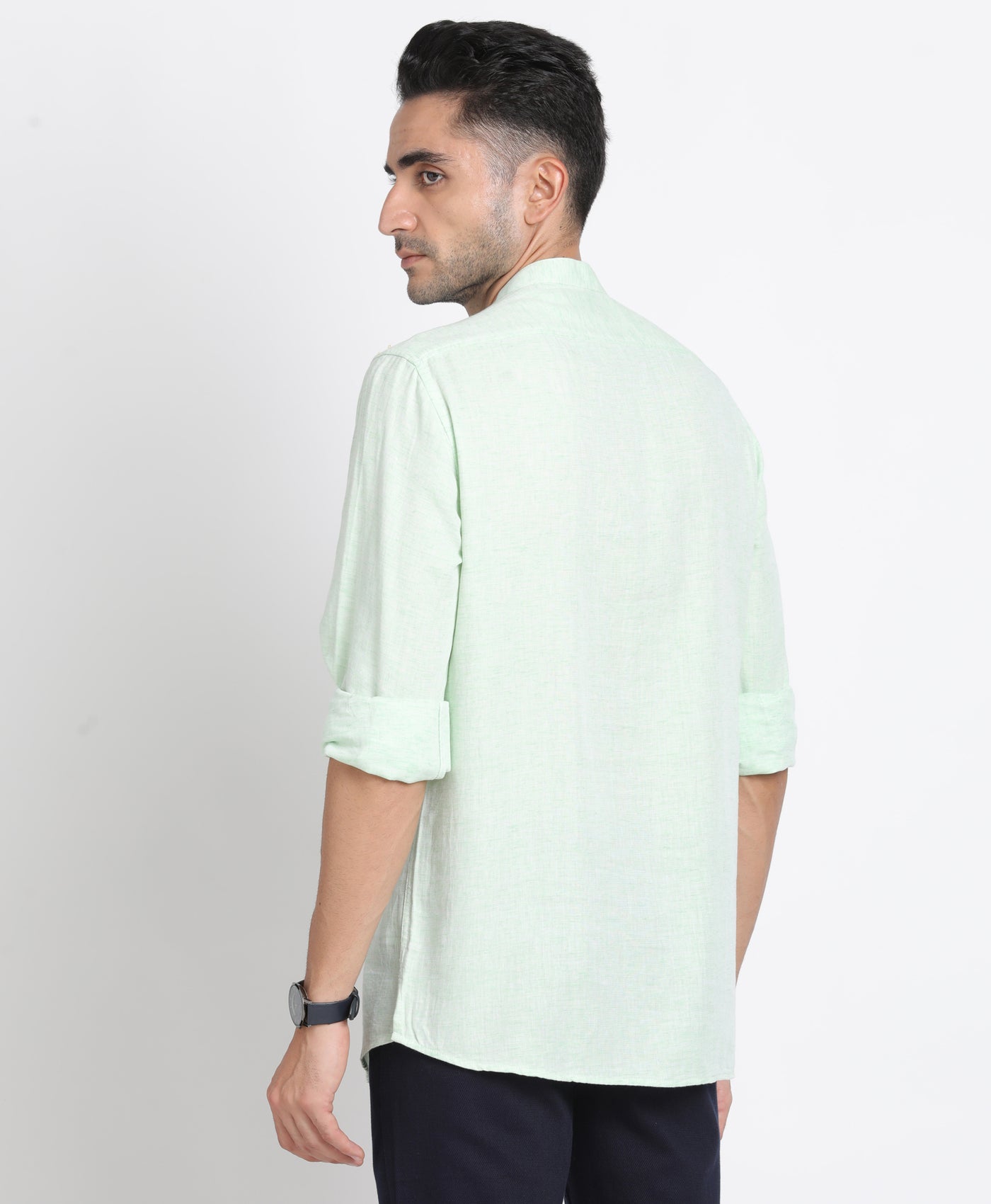 Cotton Lyolin Green Plain Kurta Full Sleeve Casual Shirt