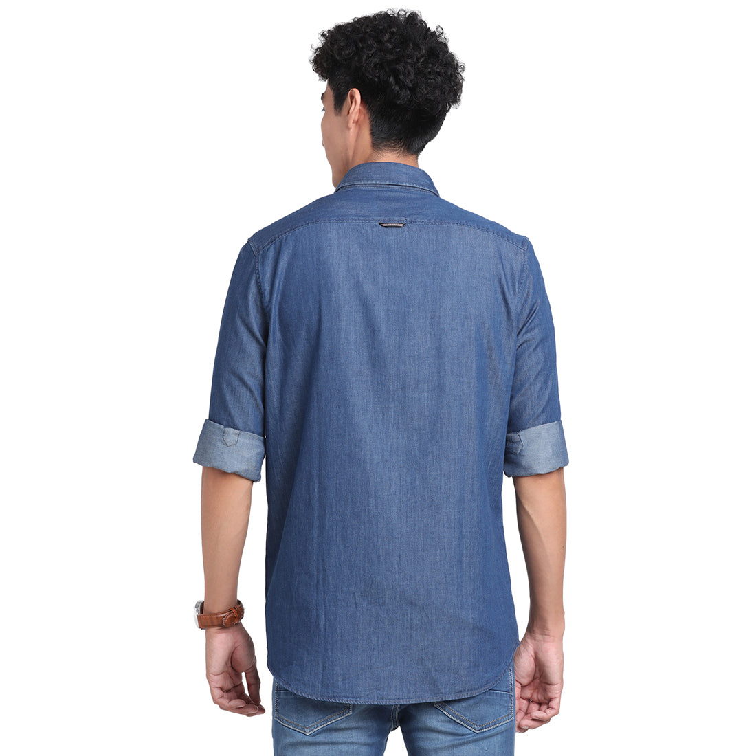 100% Cotton Indigo Navy Blue Plain Slim Fit Full Sleeve Casual Shirt