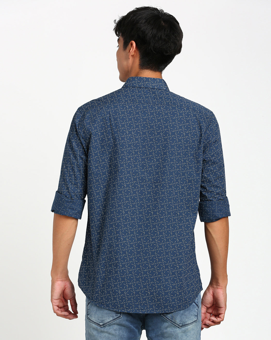 100% Cotton Navy Blue Printed Slim Fit Full Sleeve Casual Shirt