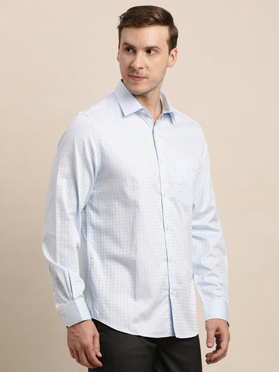 100% Cotton White Checkered Slim Fit Full Sleeve Formal Shirt