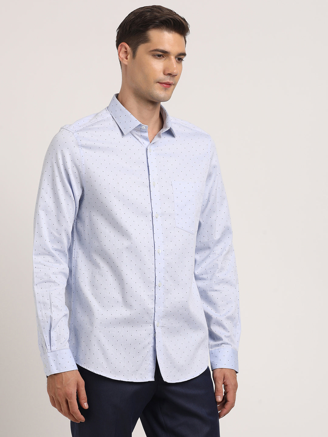 100% Cotton Light Blue Printed Slim Fit Full Sleeve Formal Shirt