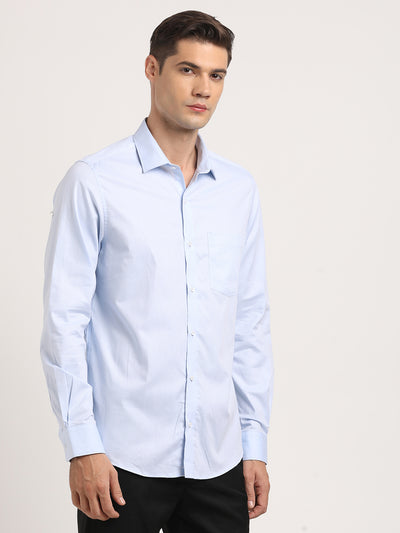 100% Cotton Light Blue Dobby Slim Fit Full Sleeve Formal Shirt