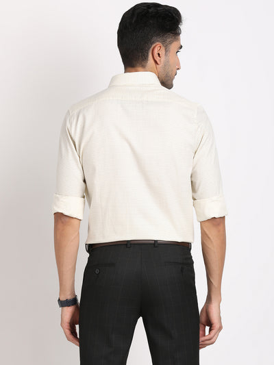 Cotton Tencel Cream Printed Slim Fit Full Sleeve Formal Shirt