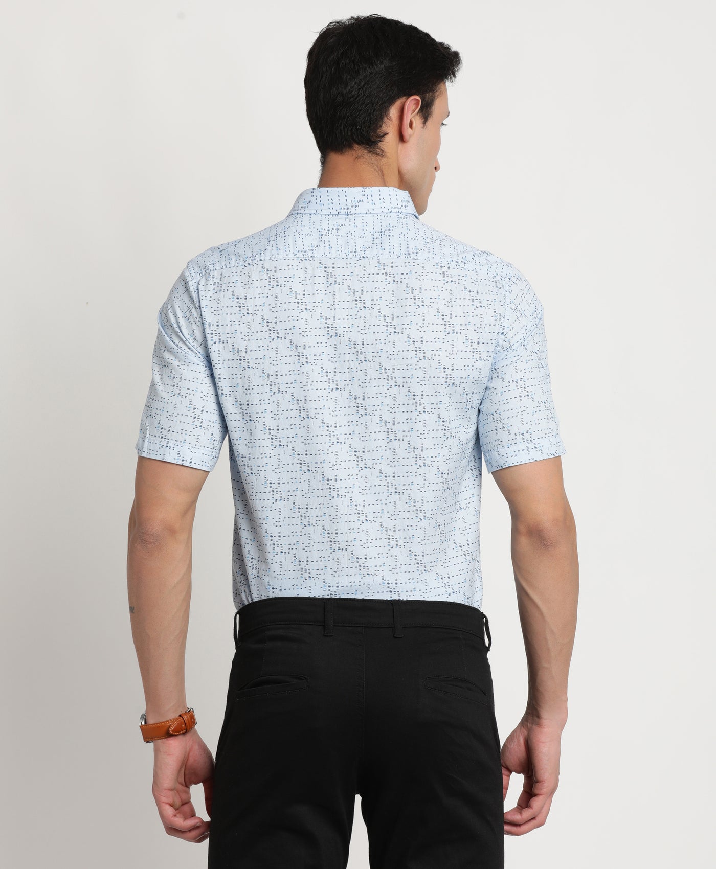 100% Cotton Blue Printed Slim Fit Half Sleeve Casual Shirt
