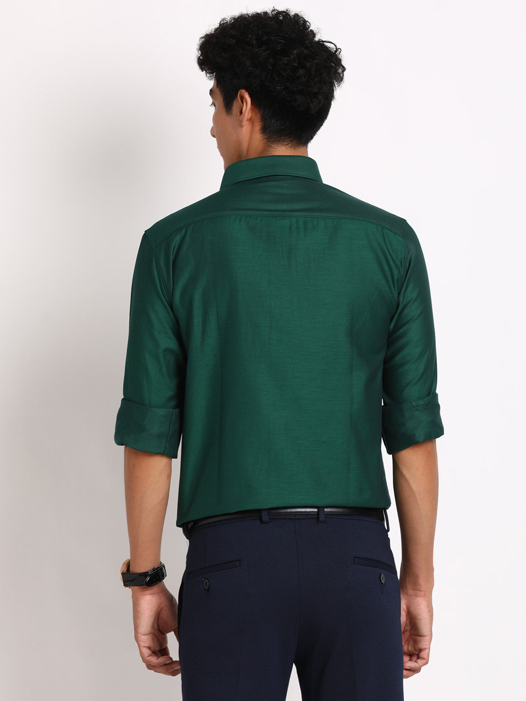 100% Cotton Dark Green Dobby Slim Fit Full Sleeve Formal Shirt