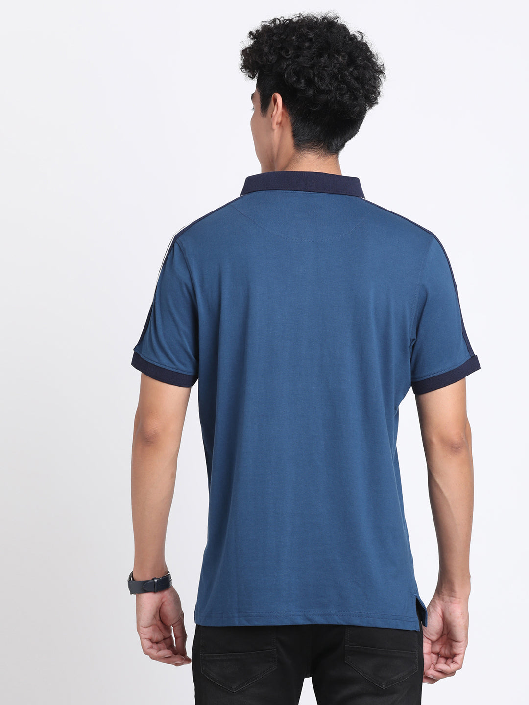100% Cotton Navy Blue Plain Polo Neck Half Sleeve Casual T-Shirt