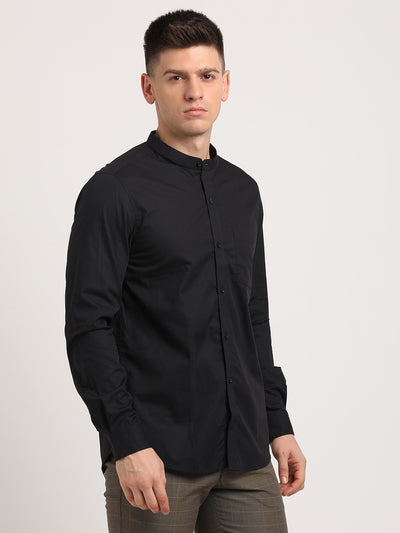 100% Cotton Black Plain Slim Fit Full Sleeve Formal Shirt