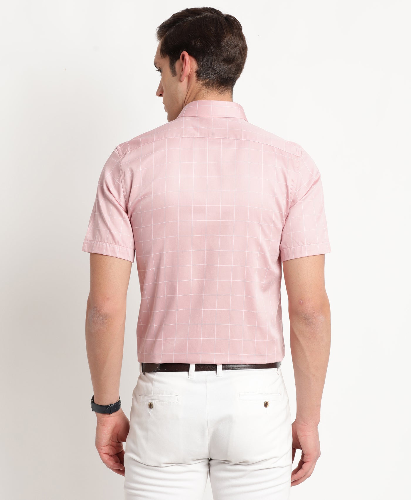 100% Cotton Peach Checkered Slim Fit Full Sleeve Formal Shirt