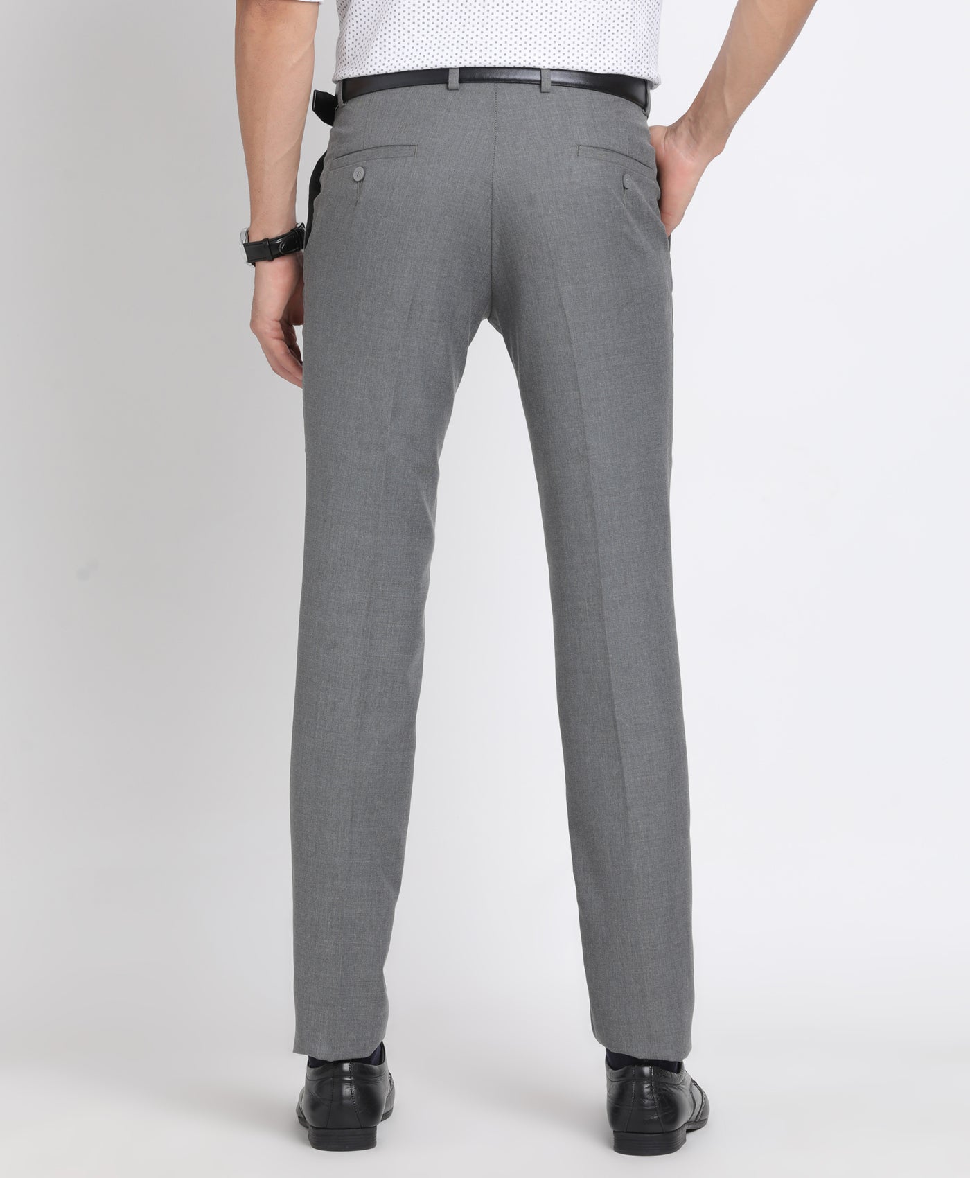 Poly Viscose Grey Plain Slim Fit Flat Front Formal Trouser