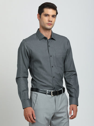 100% Cotton Black Dobby Slim Fit Full Sleeve Formal Shirt