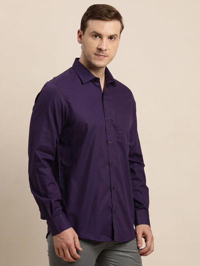 100% Cotton Purple Dobby Slim Fit Full Sleeve Formal Shirt