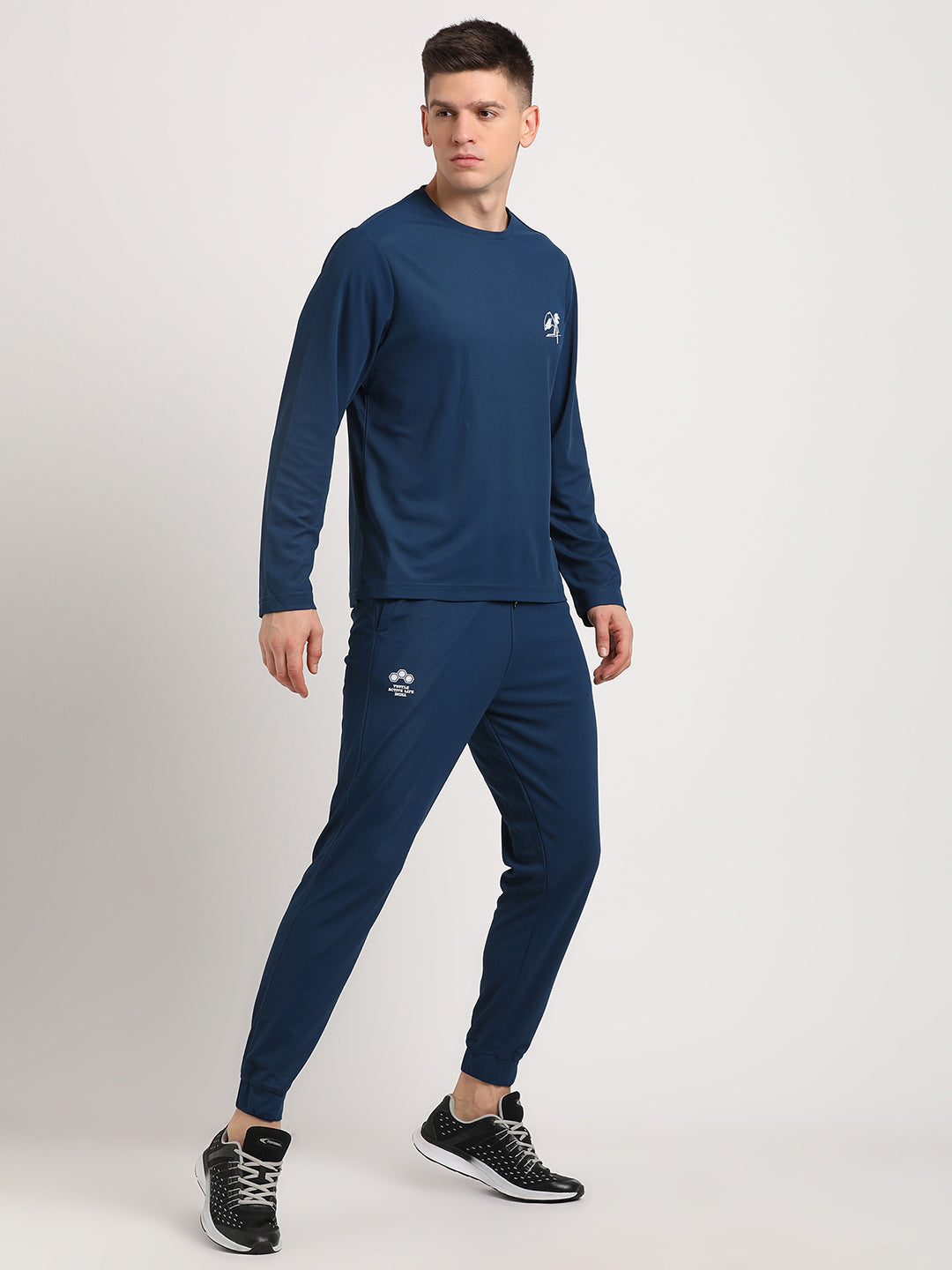 Blended Cotton Navy Blue Plain Full Sleeve Active Track Suit