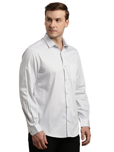 100% Cotton White Printed Slim Fit Full Sleeve Formal Shirt