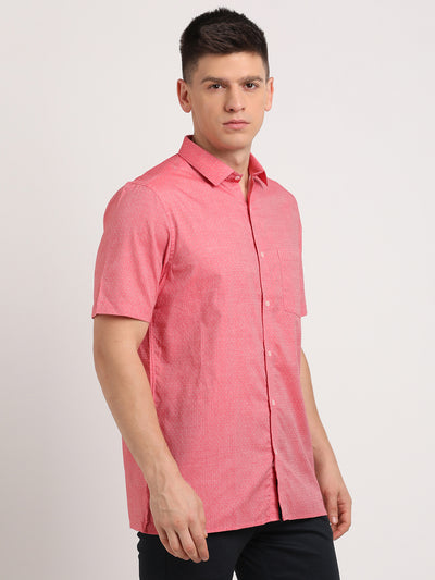 100% Cotton Peach Pink Dobby Regular Fit Half Sleeve Formal Shirt