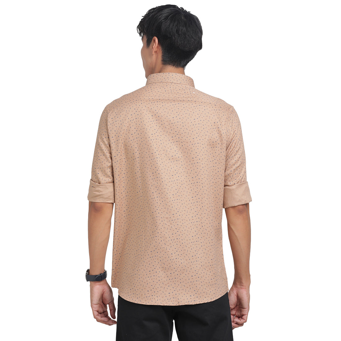 100% Cotton Khaki Printed Regular Fit Full Sleeve Formal Shirt