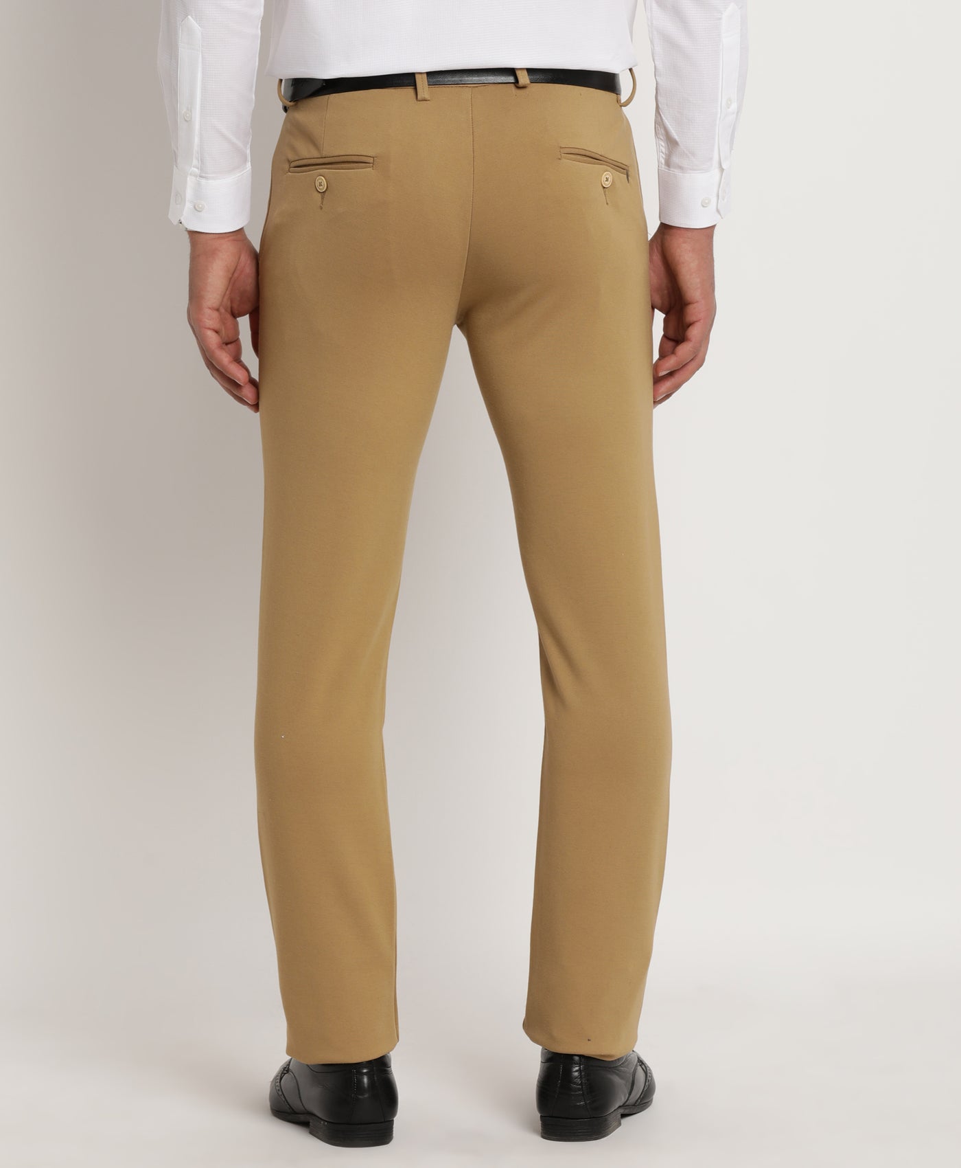 Cotton Stretch Khaki Plain Ultra Slim Fit Flat Front Casual Trouser