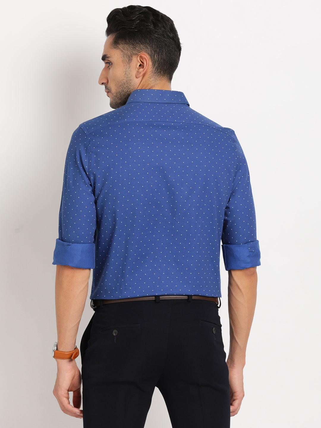 100% Cotton Blue Printed Slim Fit Full Sleeve Formal Shirt