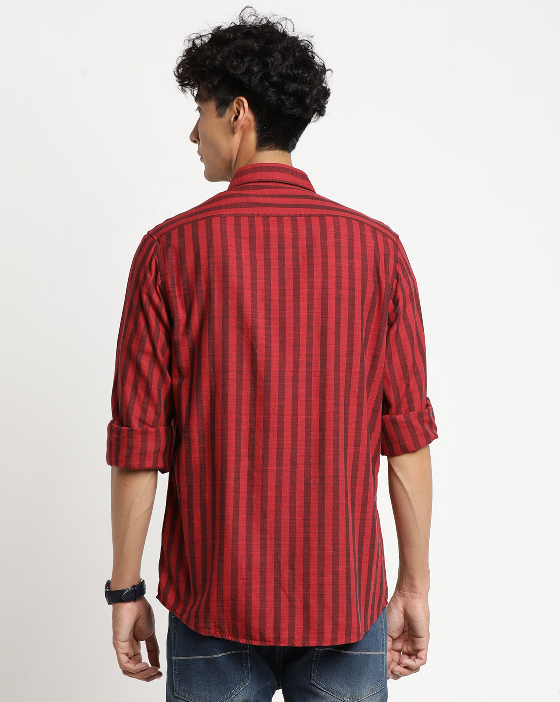 Cotton Melange Maroon Checkered Slim Fit Full Sleeve Casual Shirt