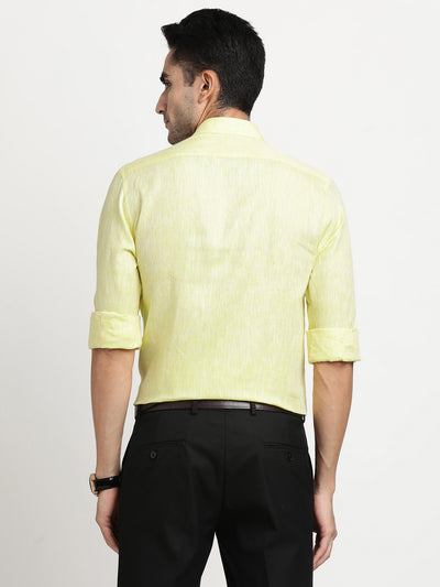 Pure Linen Yellow Plain Slim Fit Full Sleeve Formal Shirt