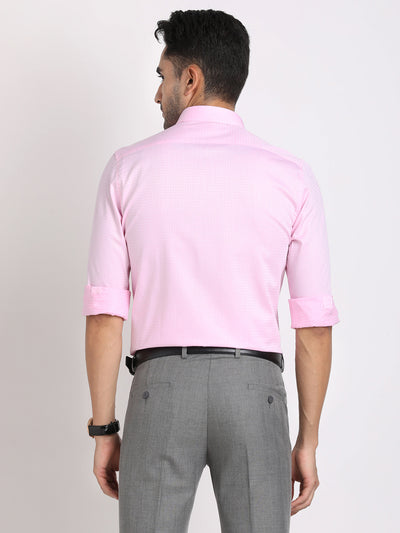 Giza Cotton Light Pink Checkered Slim Fit Full Sleeve Formal Shirt