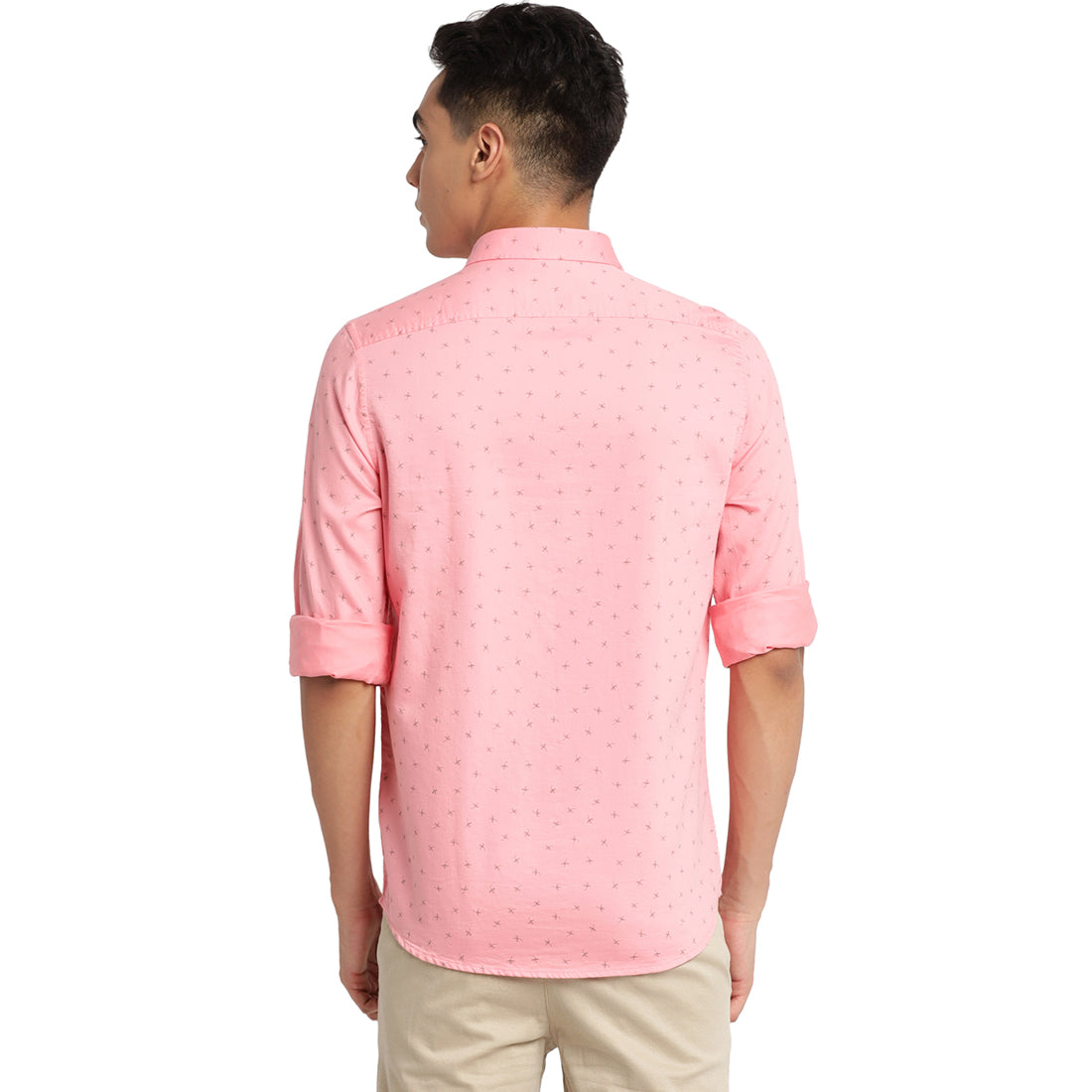 Turtle Men Pink Cotton Printed Slim Fit Casual Shirts