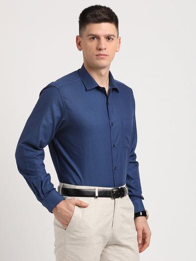 100% Cotton Blue Dobby Regular Fit Full Sleeve Formal Shirt