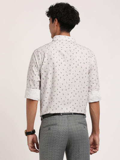 Cotton Melange Grey Printed Slim Fit Full Sleeve Formal Shirt