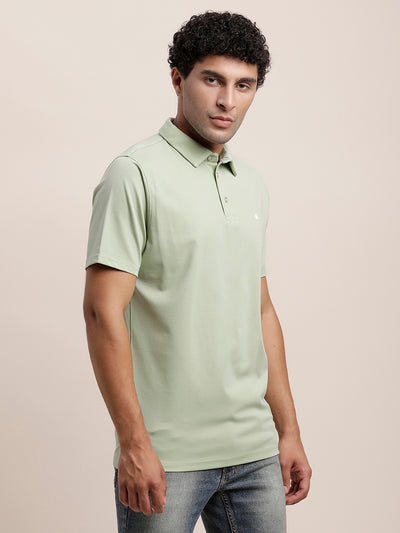 Cotton Plain Light Grey Polo Neck T-Shirt