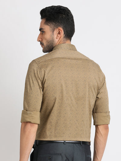 100% Cotton Khaki Printed Slim Fit Full Sleeve Ceremonial Shirt