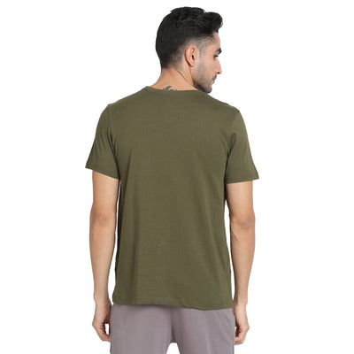 100% Cotton Olive Chest Printed Round Neck Half Sleeve Casual Essential T-Shirt