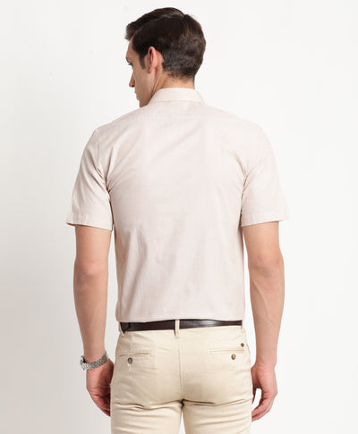100% Cotton Beige Plain Regular Fit Half Sleeve Formal Shirt