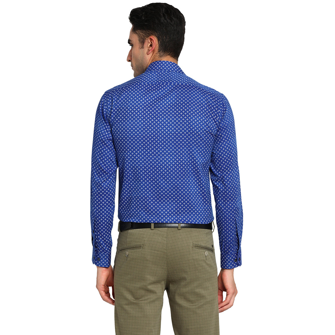 100% Cotton Blue Printed Slim Fit Full Sleeve Formal Shirt