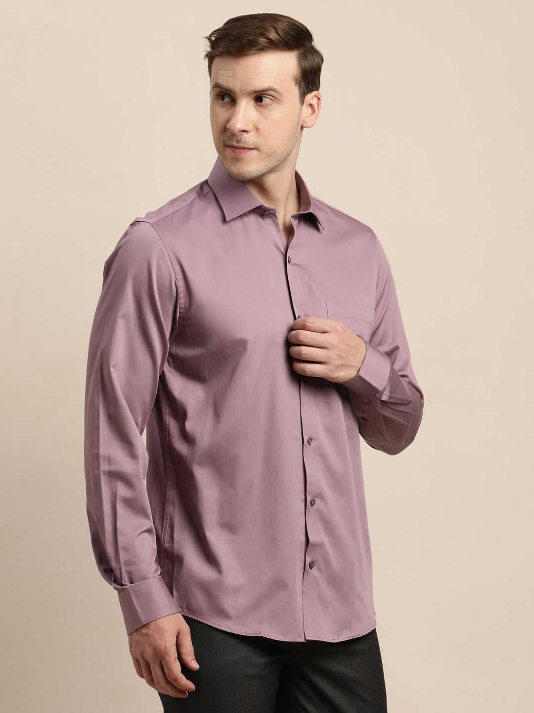 100% Cotton Mauve Plain Slim Fit Full Sleeve Formal Shirt