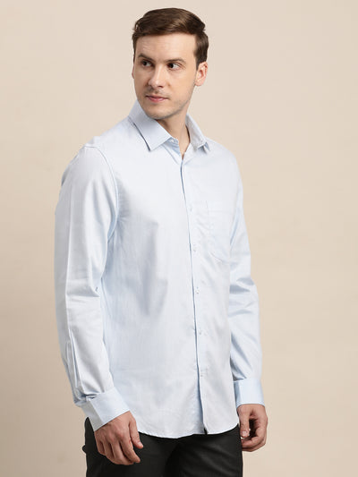 100% Cotton Light Blue Printed Slim Fit Full Sleeve Formal Shirt