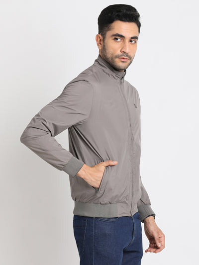 Nylon Grey-Navy Plain Regular Fit Full Sleeve Casual Reversible Windcheater