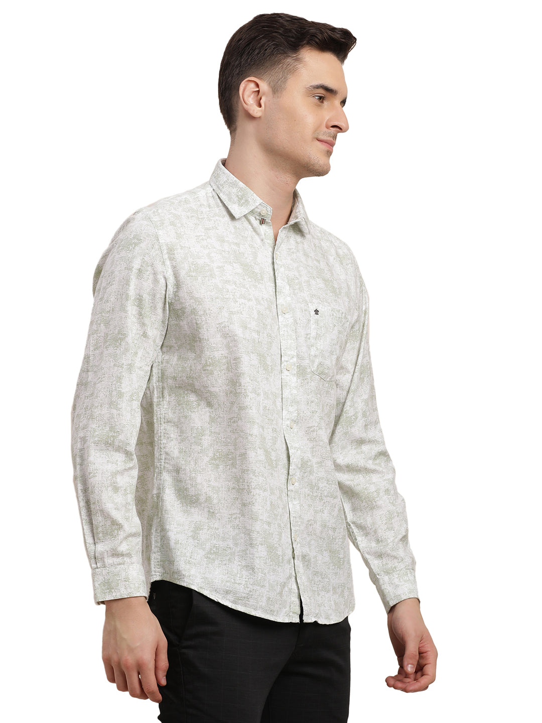 Cotton Tencel Grey Printed Slim Fit Full Sleeve Casual Shirt