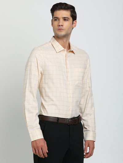 100% Cotton Light Yellow Checkered Slim Fit Full Sleeve Formal Shirt