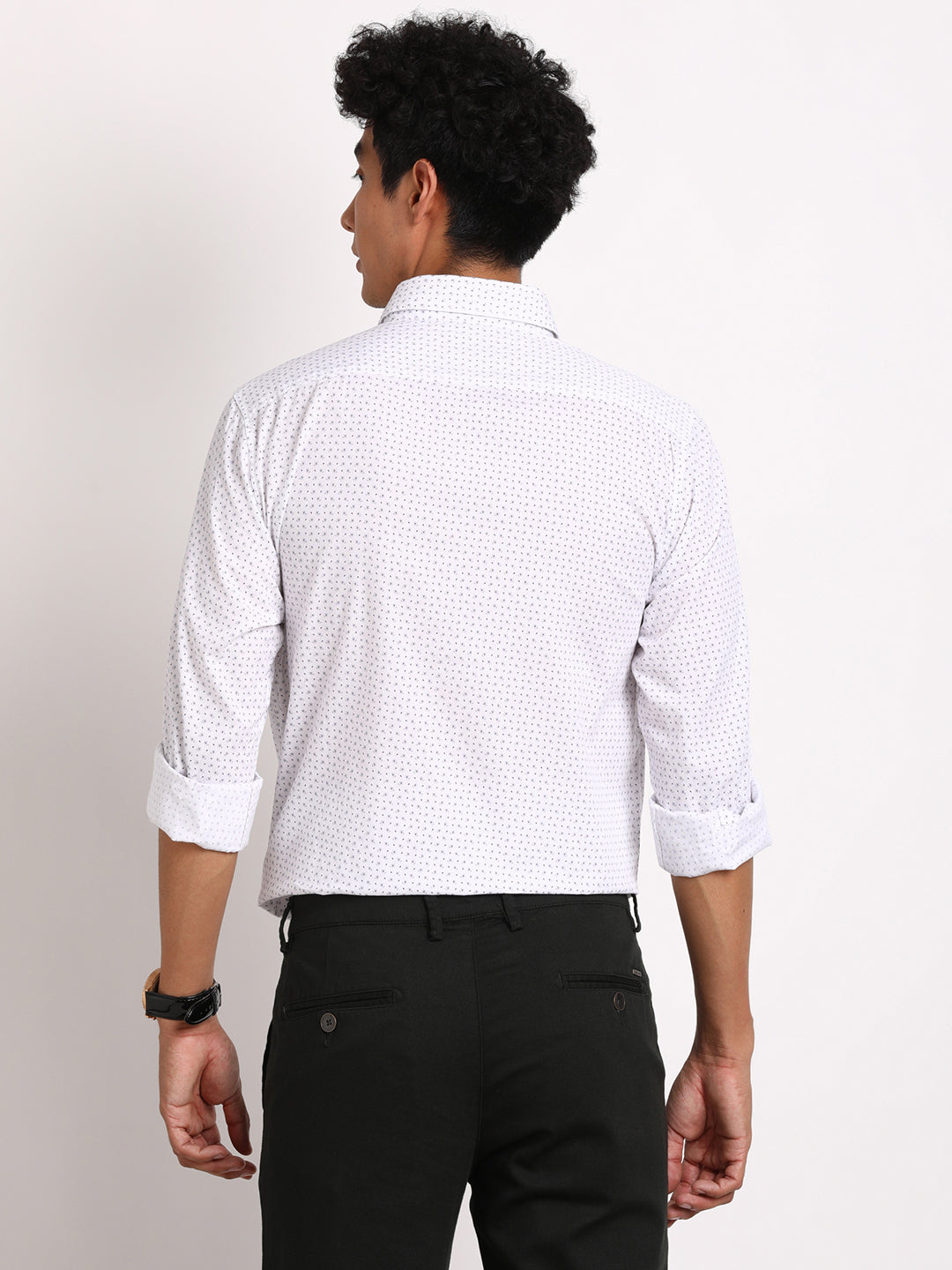 100% Cotton White Printed Slim Fit Full Sleeve Casual Shirt