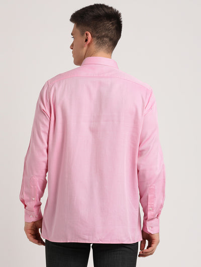 Giza Cotton Light Pink Dobby Regular Fit Full Sleeve Formal Shirt