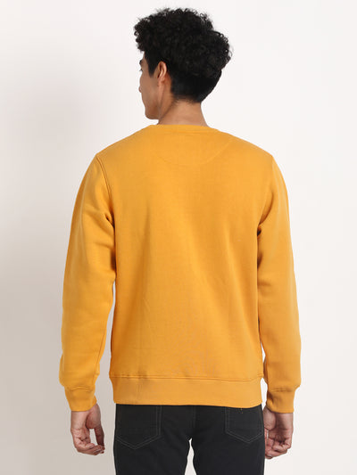 Cotton Stretch Mustard Plain Regular Fit Full Sleeve Casual Sweatshirt