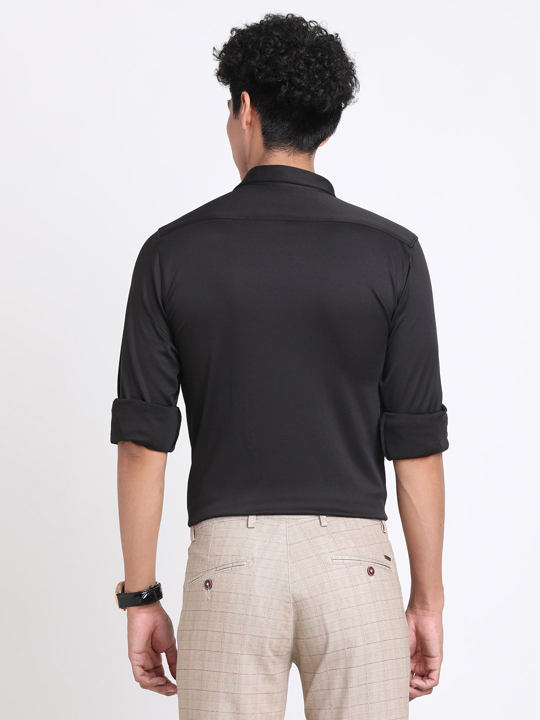 Poly Spandex Melange Black Plain Ultra Slim Fit Full Sleeve Active Shirt