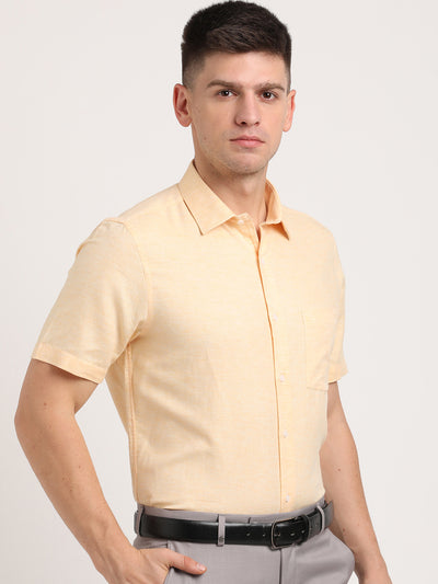 100% Cotton Yellow Plain Regular Fit Half Sleeve Formal Shirt