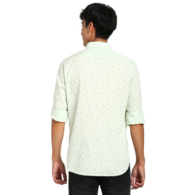 100% Cotton Green Printed Slim Fit Full Sleeve Casual Shirt