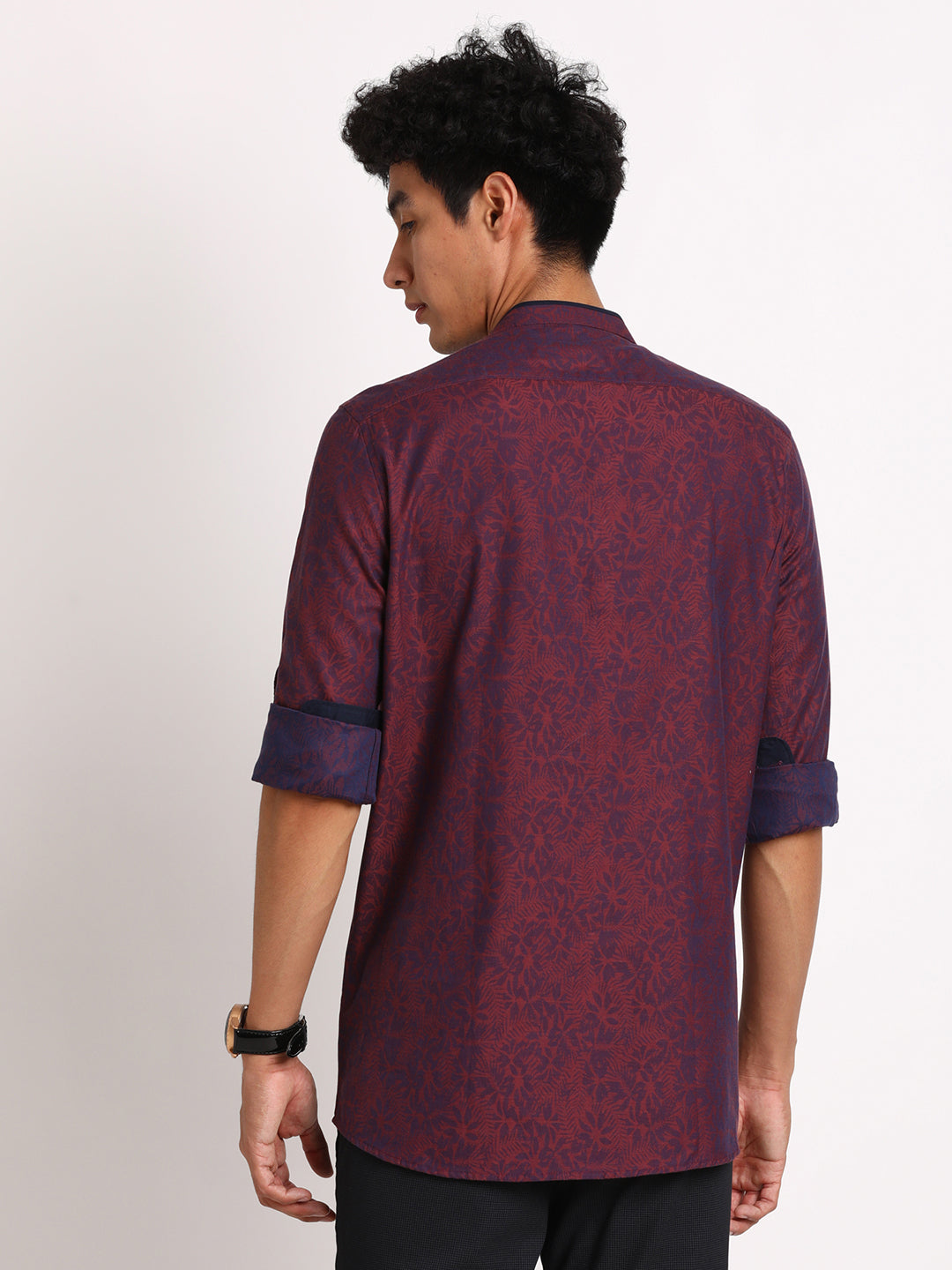 100% Cotton Burgundy Jacquard Kurta Full Sleeve Ceremonial Shirt