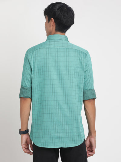 100% Cotton Green Checkered Slim Fit Full Sleeve Formal Shirt