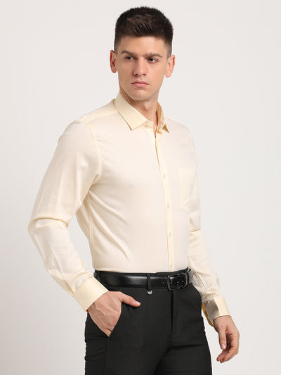 100% Cotton Cream Plain Slim Fit Full Sleeve Ceremonial Shirt
