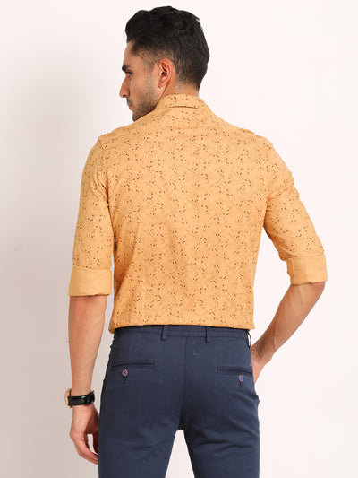 100% Cotton Mustard Printed Slim Fit Full Sleeve Casual Shirt