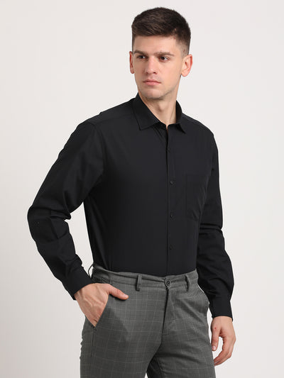 100% Cotton Black Plain Regular Fit Full Sleeve Formal Shirt