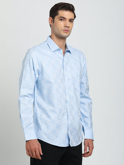 100% Cotton Sky Blue Jacquard Slim Fit Full Sleeve Formal Shirt