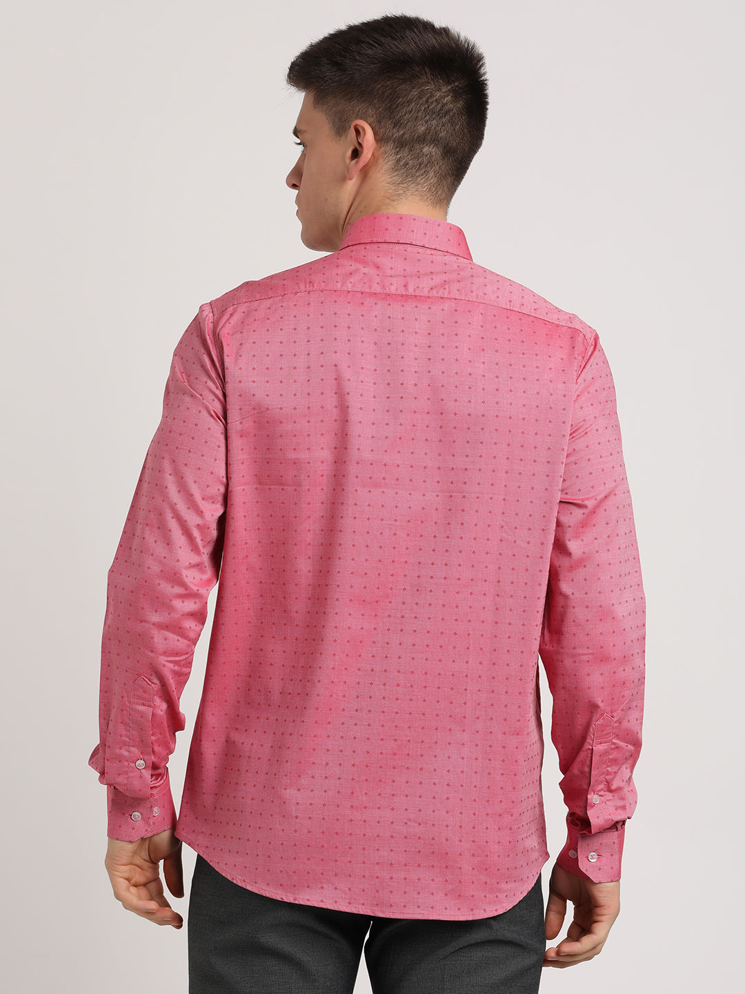 100% Cotton Dusty Pink Dobby Slim Fit Full Sleeve Formal Shirt